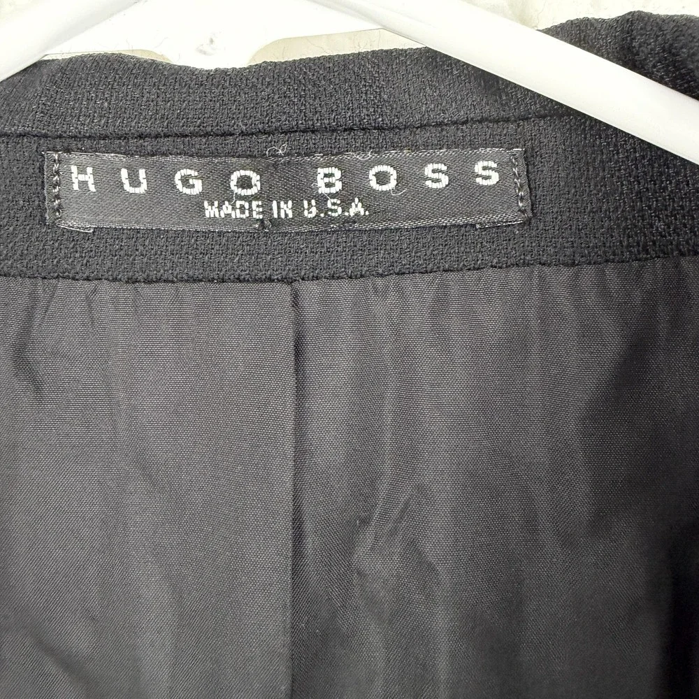 Hugo Boss Suit Jacket Mens 46 Black‎ Wool 3 Button Notch Lapel Made USA